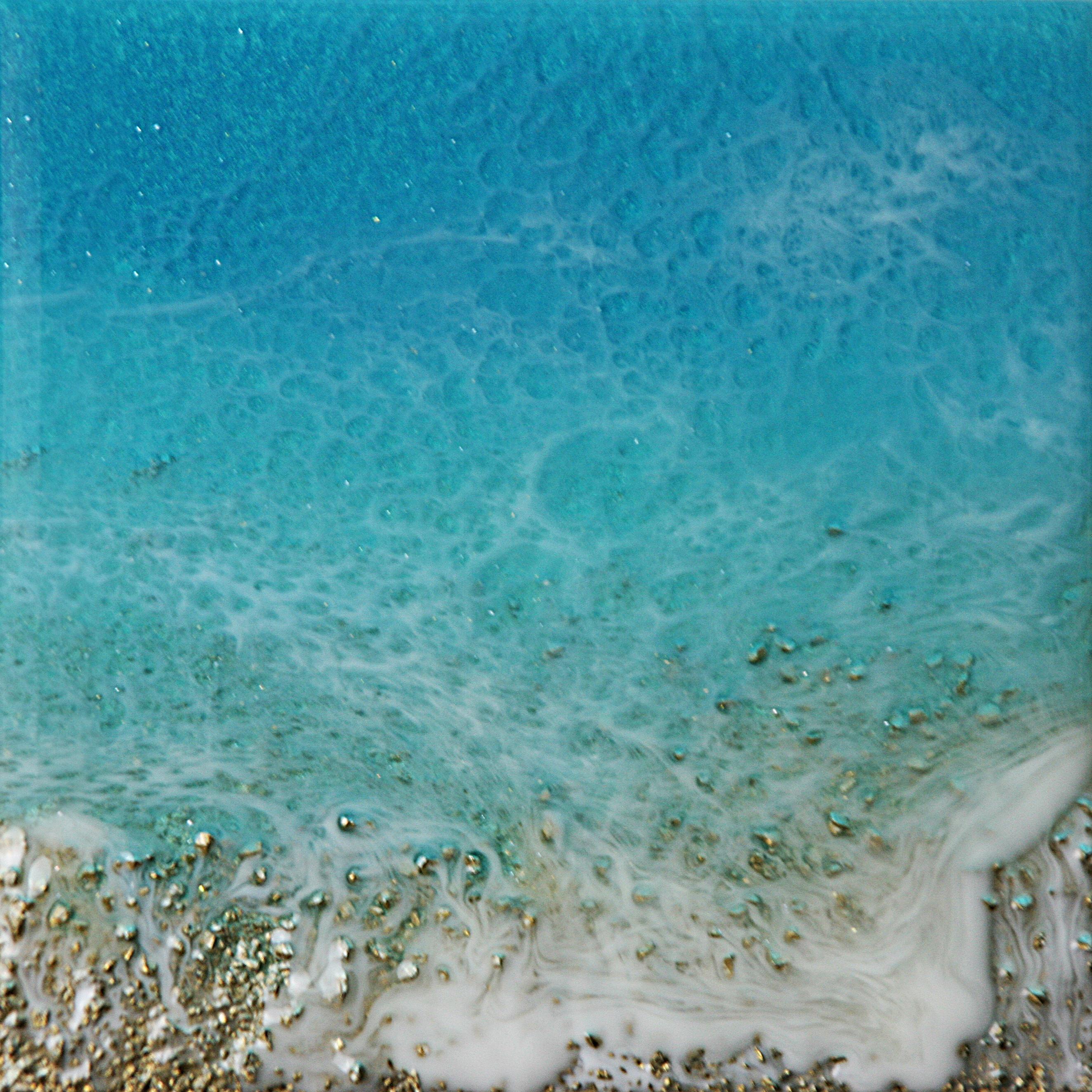 "Teal Waves #22, " Mixed Media Painting