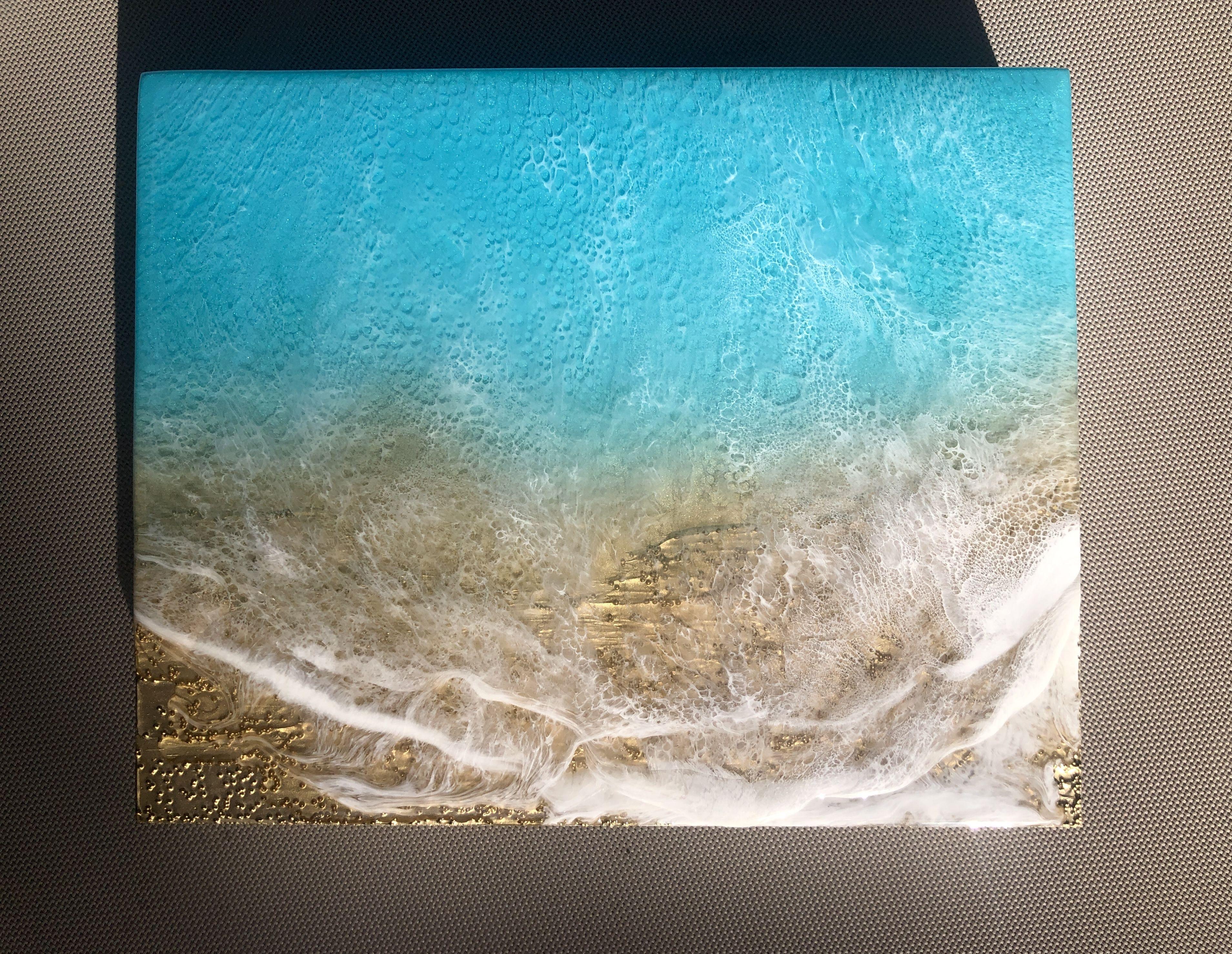 Teal Waves #26, Painting, Acrylic on Wood Panel For Sale 4