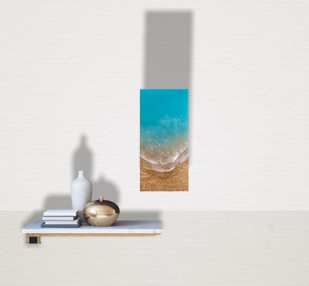 Teal Waves #28, Gemälde, Acryl auf Holzplatte im Angebot 2