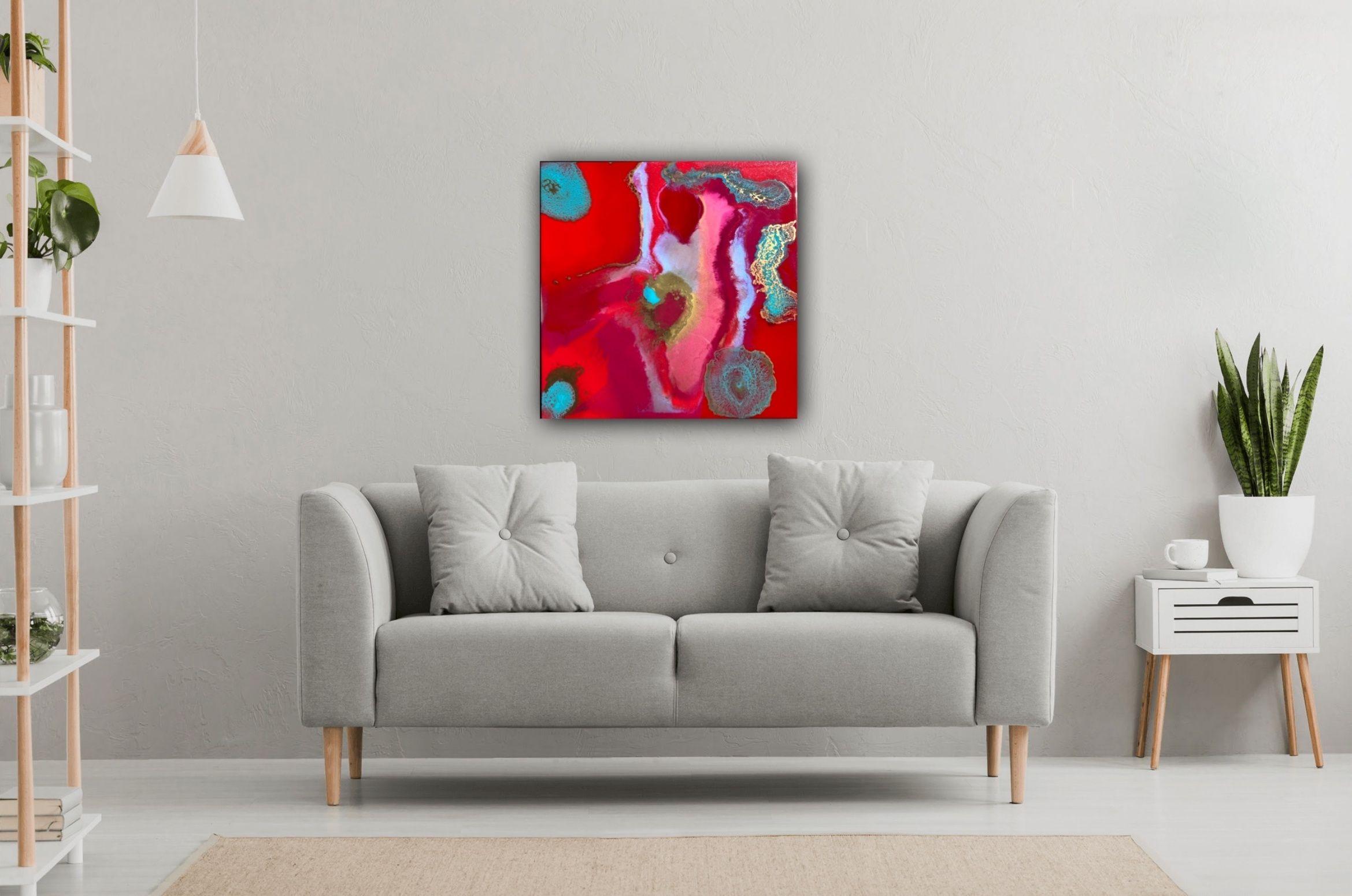 Il tesoro dentro, Pittura, Acrilico su pannello MDF - Abstract Painting Rosso di Ana Hefco