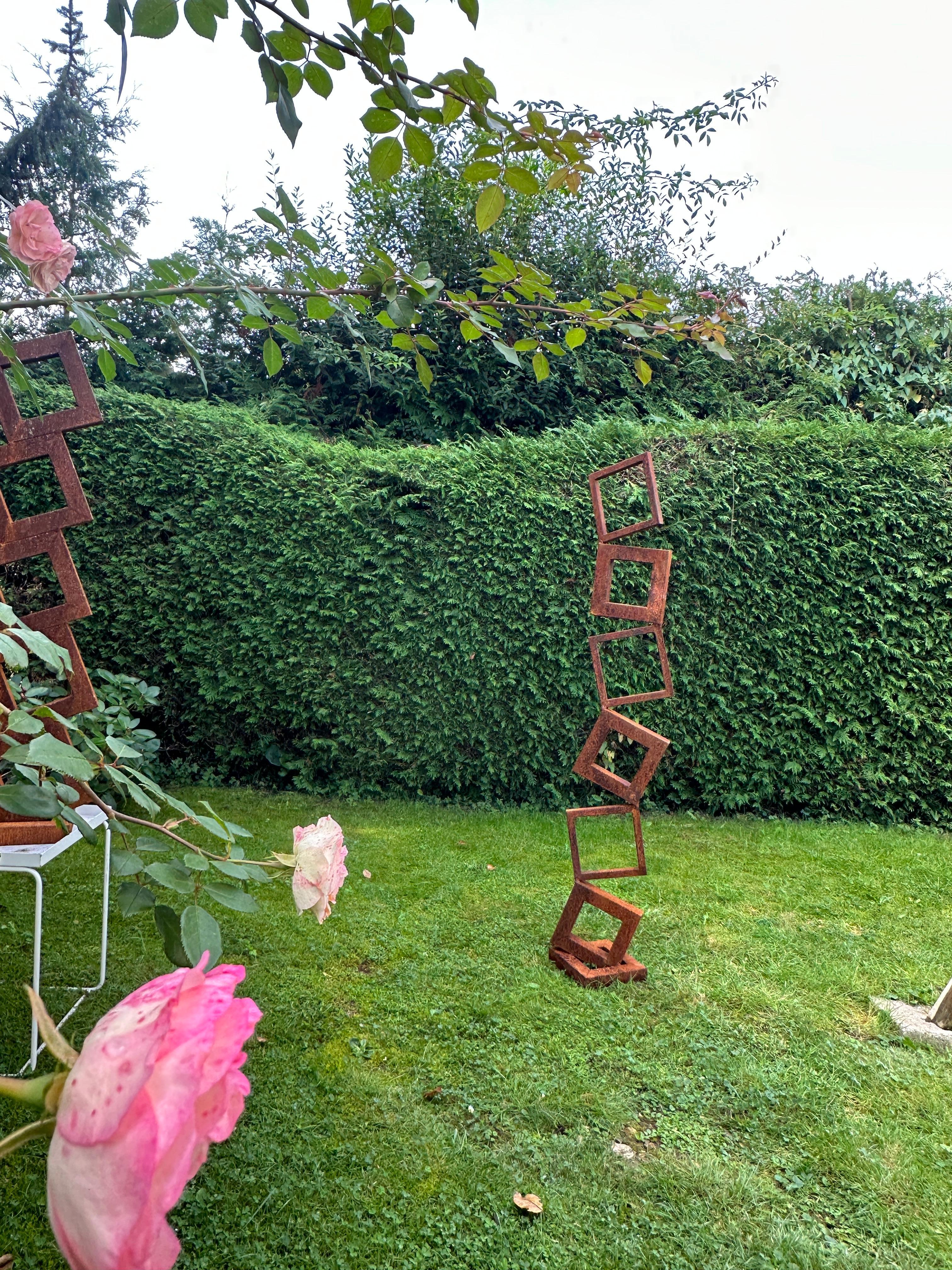 Stunning rusted steel sculpture, ideal for indoor or outdoor spaces. 
Its weathered look adds a unique charm, making it a bold and durable statement piece for any setting.

Please note, the price is for the bigger sculpture only.