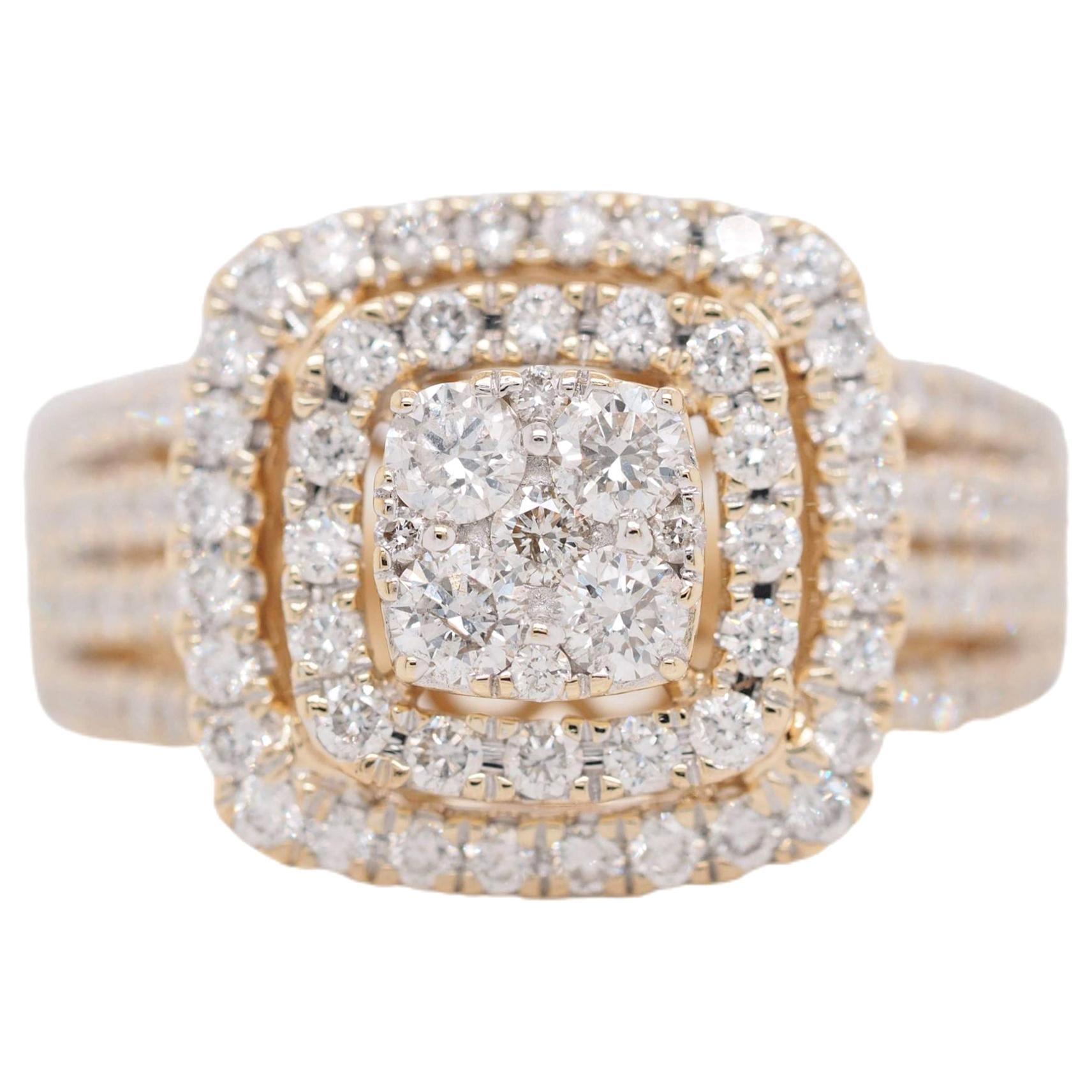Ana Madelyn 14 Karat Yellow Gold Round Diamond Cluster Halo Engagement Ring