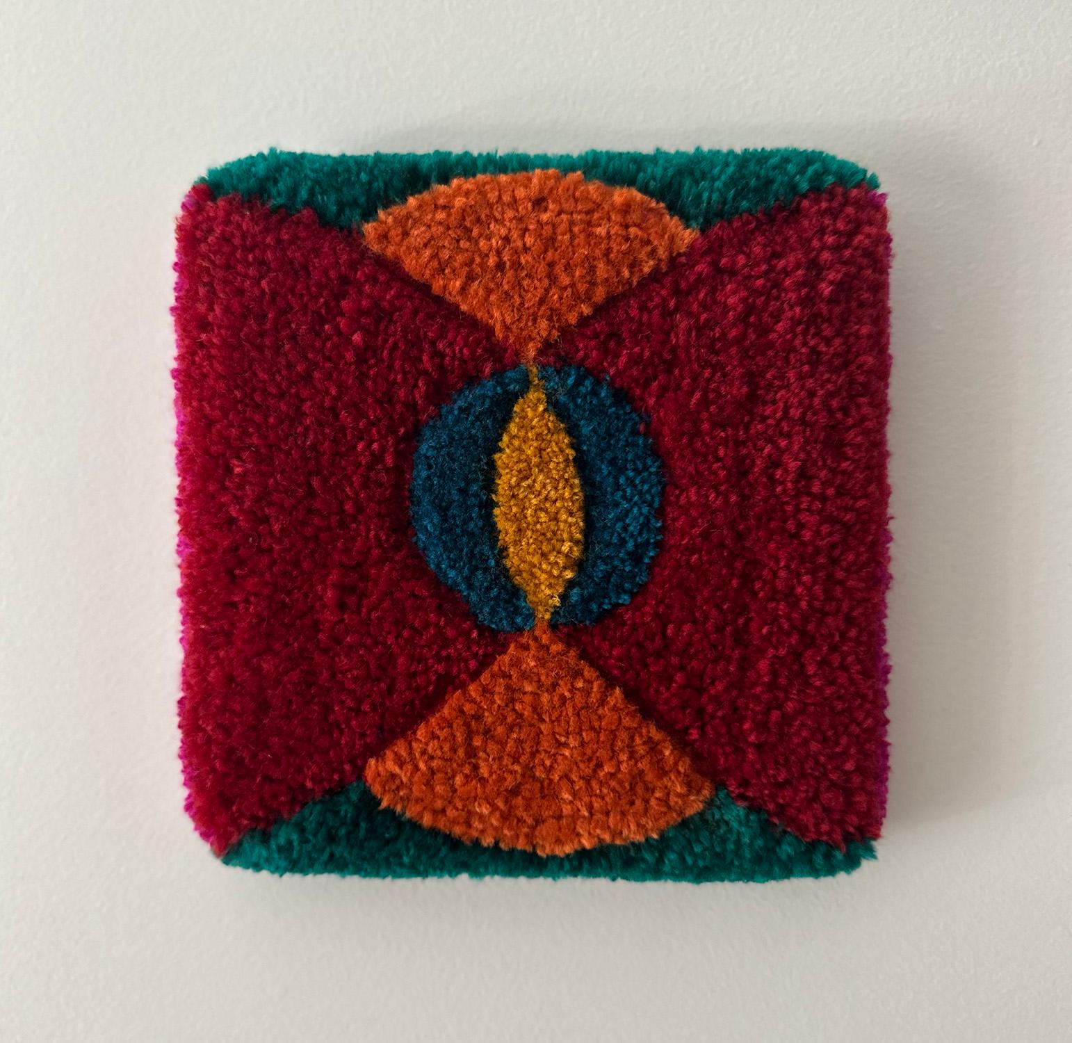 Birth, texture, textile, pattern, red, orange, blue, green, symmetrical - Sculpture by Ana Maria Farina