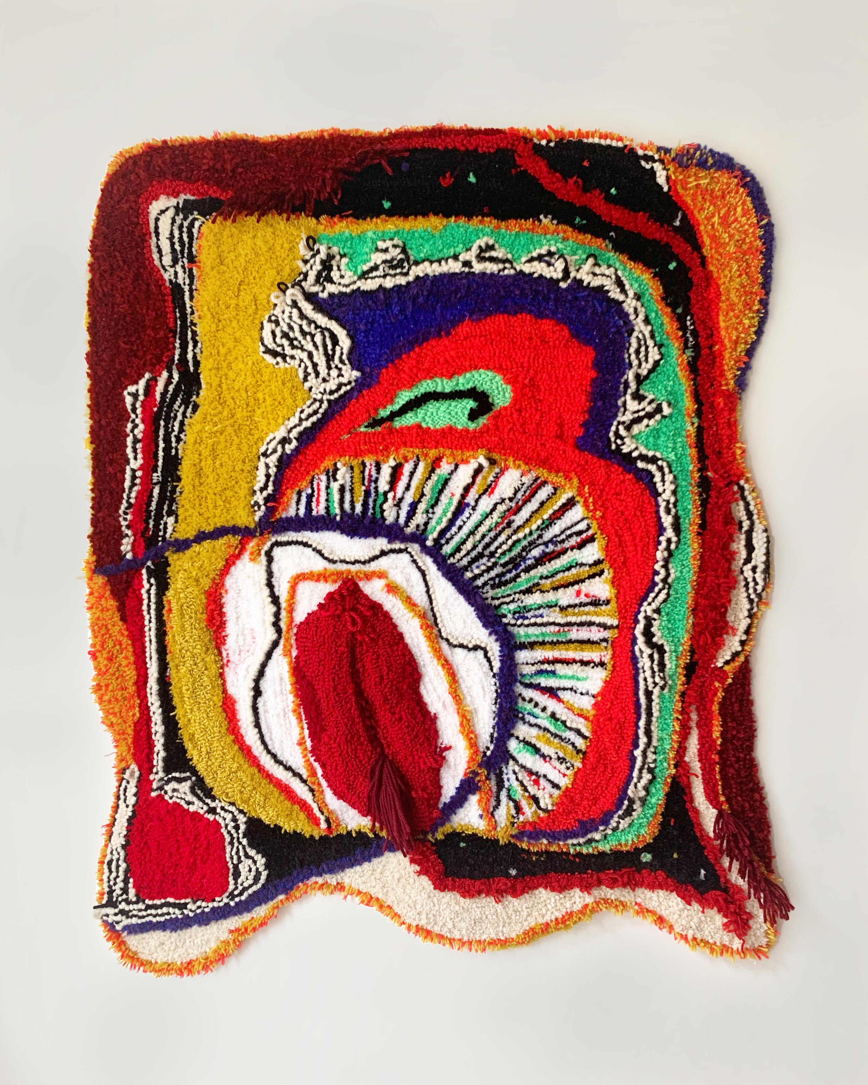 histérica #1, red abstract wall hanging, fiber art, textured textile - Sculpture by Ana Maria Farina