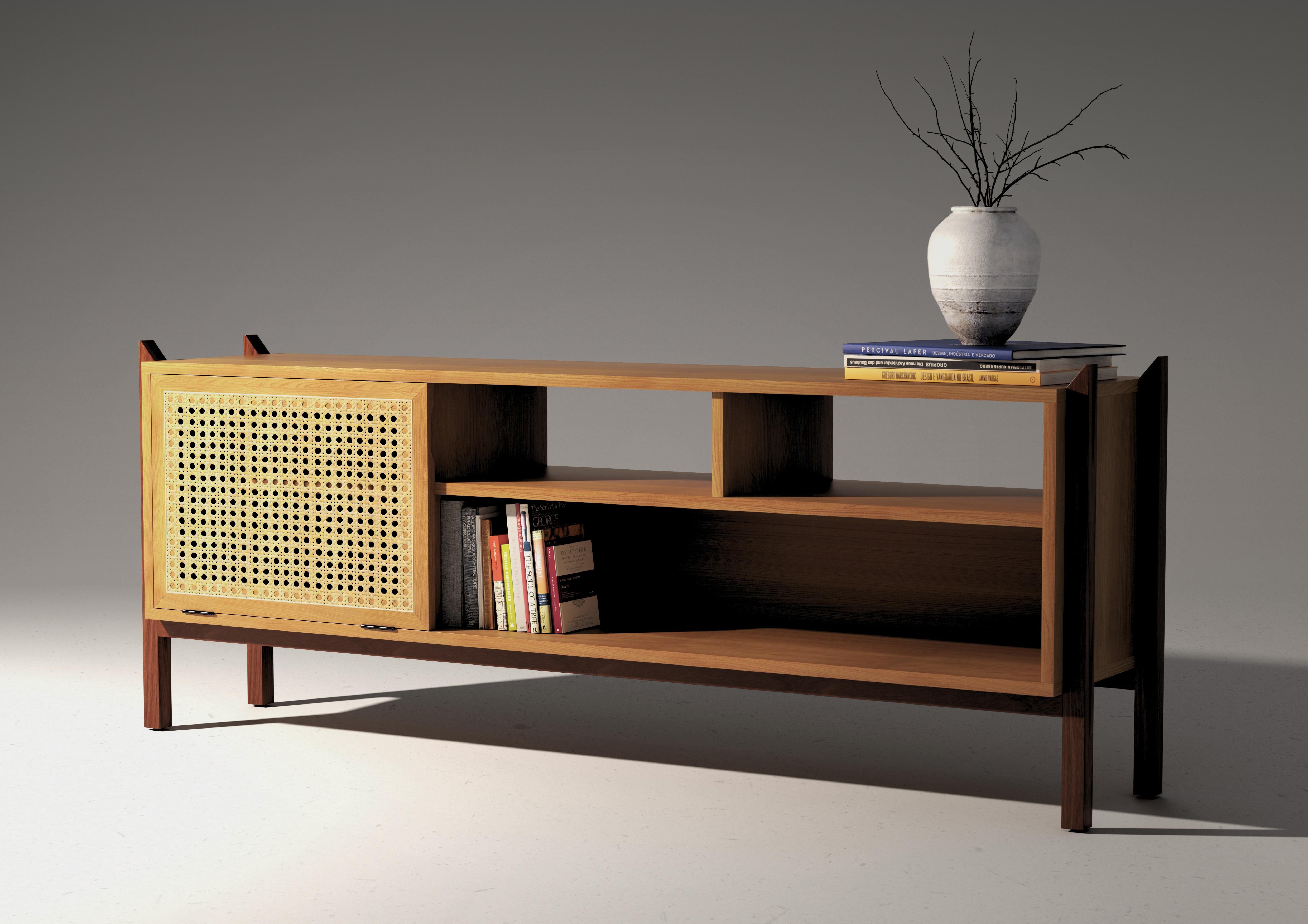 The Ana media cabinet is designed to be simple yet remarkable. Natural straw on the door gives a nice touch to a mid-century style furniture. The structure is made in solid wood and the body of the piece is made in plywood with selected wood veneer.