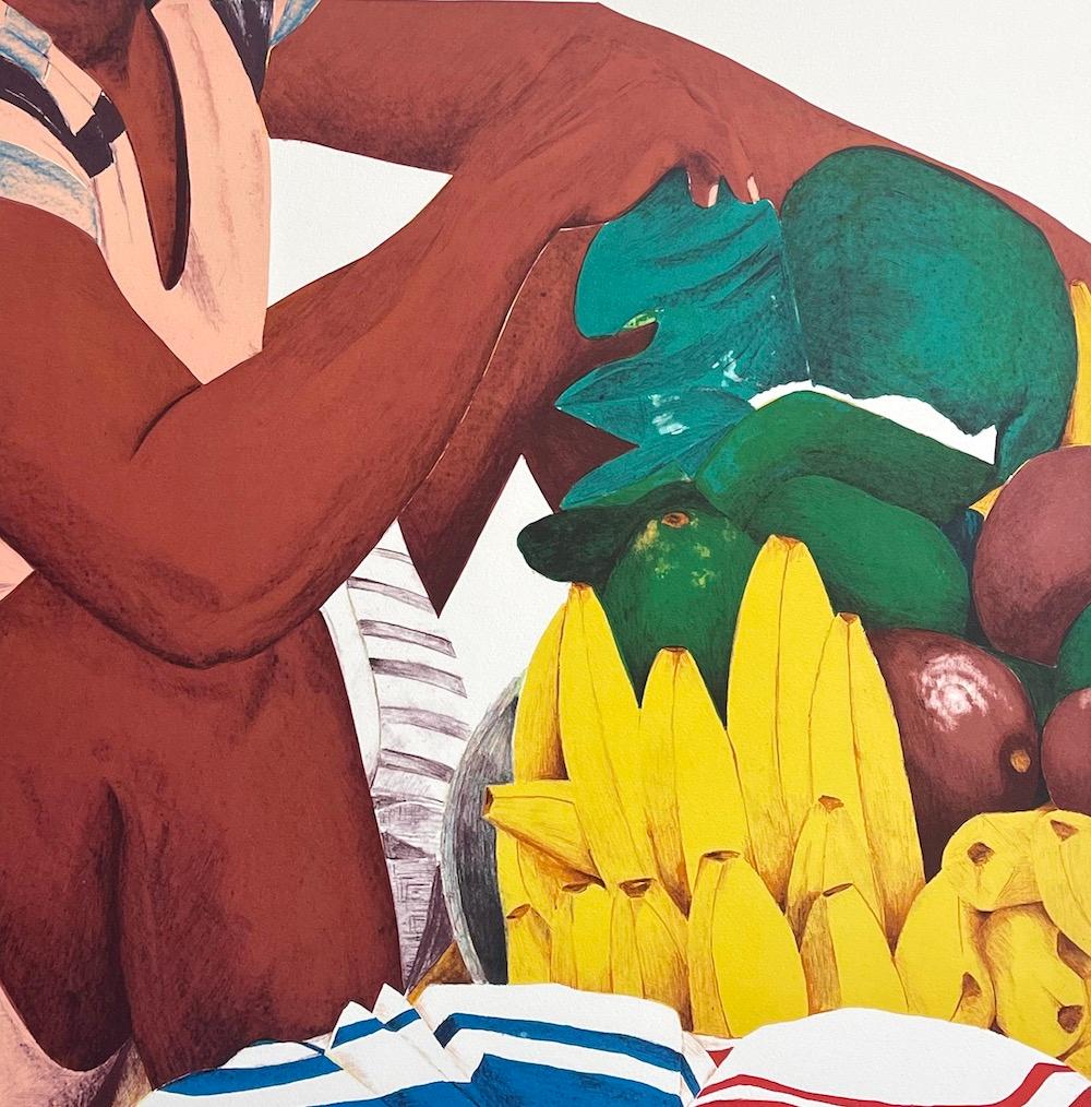 BAZURTO Cartagena Mercado Litografía Firmada, Arte Afrocolombiano, Latinoamericano - Print de Ana Mercedes Hoyos