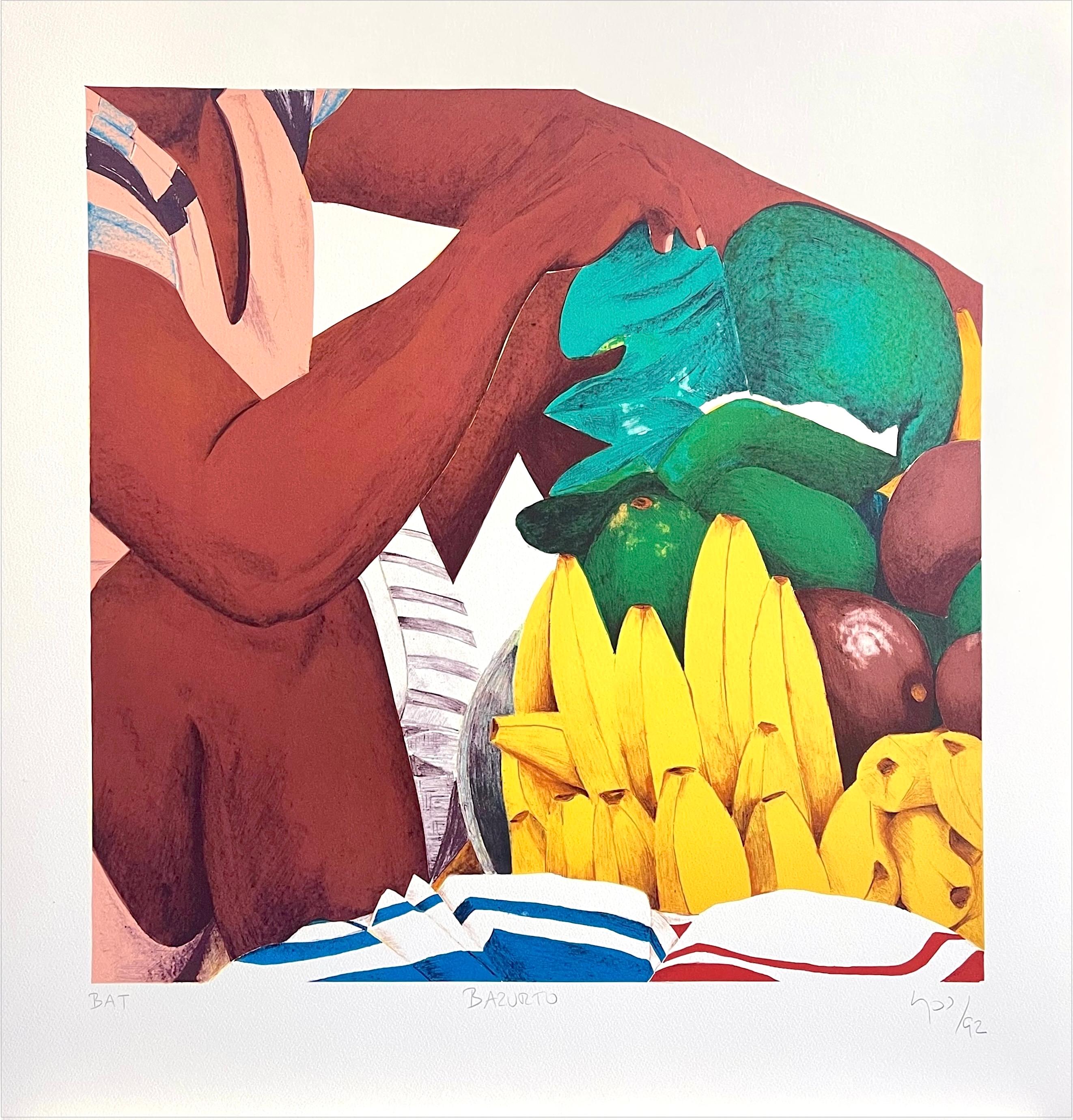 BAZURTO - Lithographie signée du marché de Cartagena, Afro-Colombie, Art latino-américain - Print de Ana Mercedes Hoyos