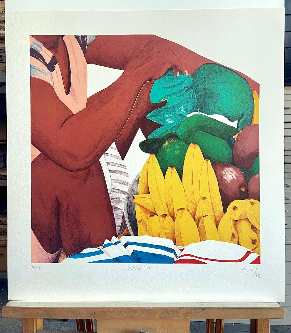 BAZURTO Cartagena Mercado Litografía Firmada, Arte Afrocolombiano, Latinoamericano en venta 3