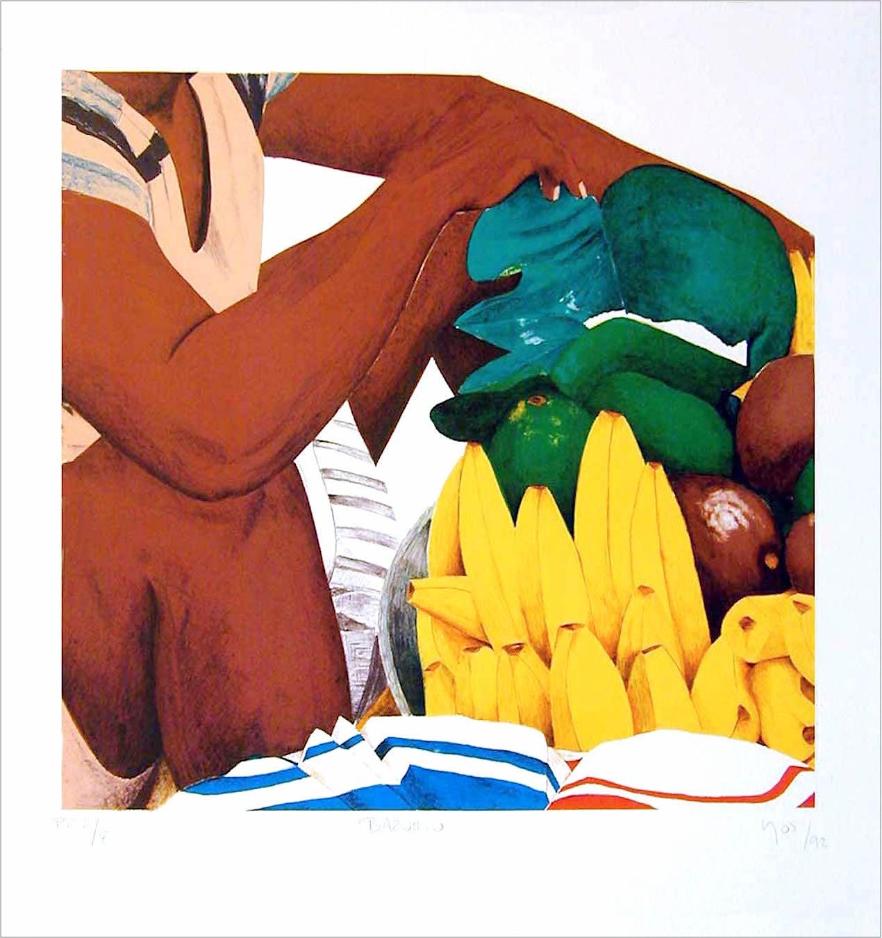 Ana Mercedes Hoyos Still-Life Print – BAZURTO Cartagena Markt, signierte Lithographie, afro-kolumbianische, lateinamerikanische Kunst 