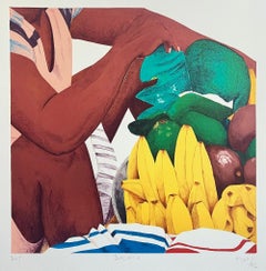 BAZURTO Cartagena Markt, signierte Lithographie, afro-kolumbianische, lateinamerikanische Kunst