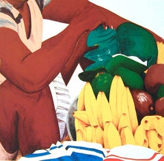 Vintage BAZURTO Cartagena Market, Signed Lithograph, Bananas, Avocados, Latin American 