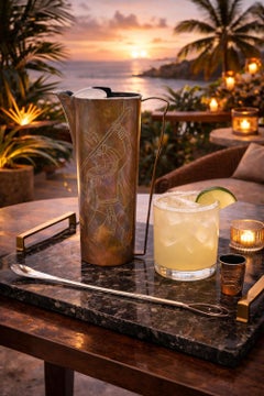 Ana Nunez Brilanti Taxco Copper Cocktail Pitcher Set Victoria Mexico 1950s