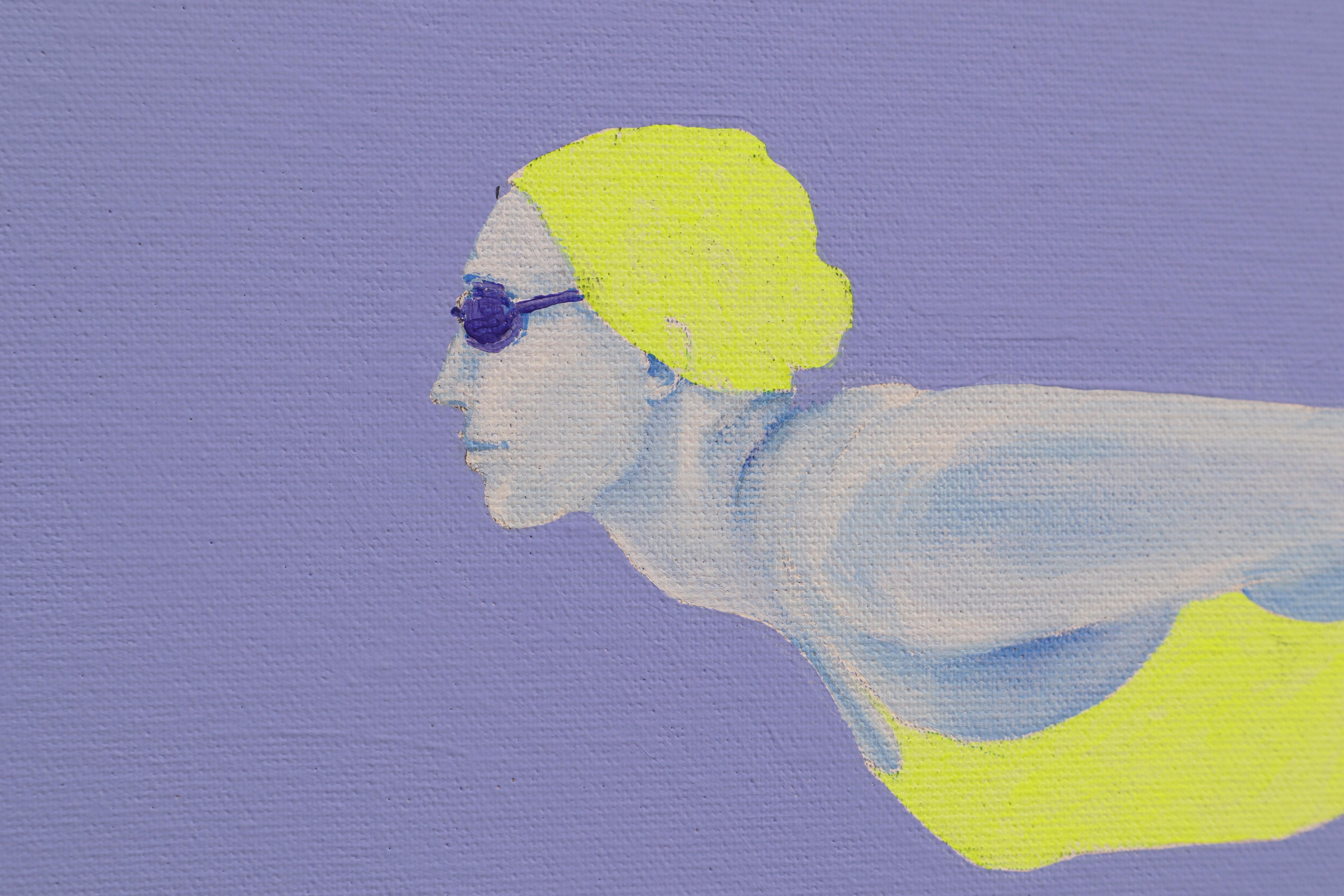 La piscine de David la nuit - peinture figurative, peinture de paysage - Minimaliste Painting par Ana Patitu