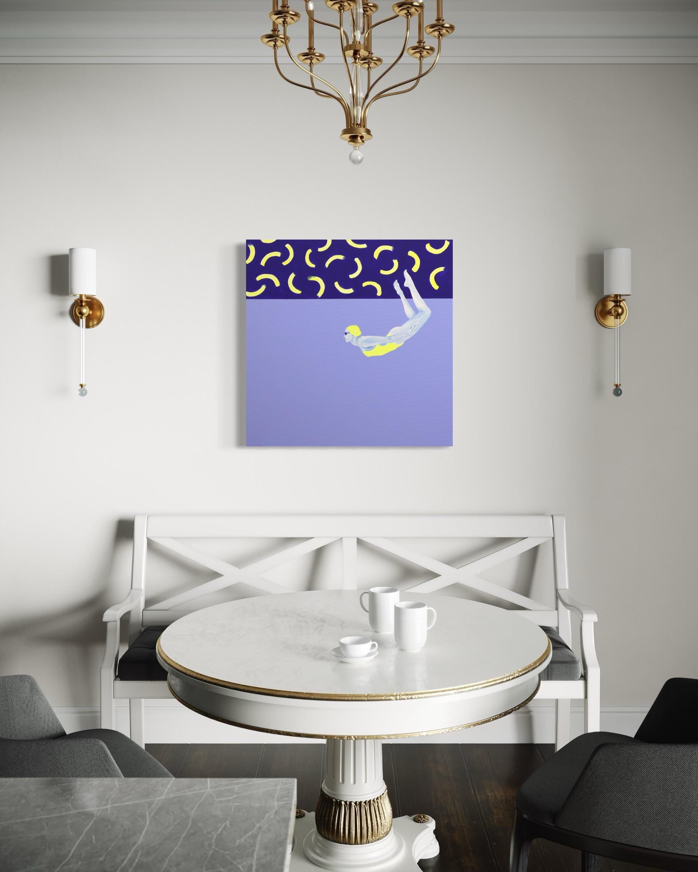 La piscine de David la nuit - peinture figurative, peinture de paysage en vente 1