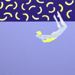 David's pool at night - figurative painting, landscape painting