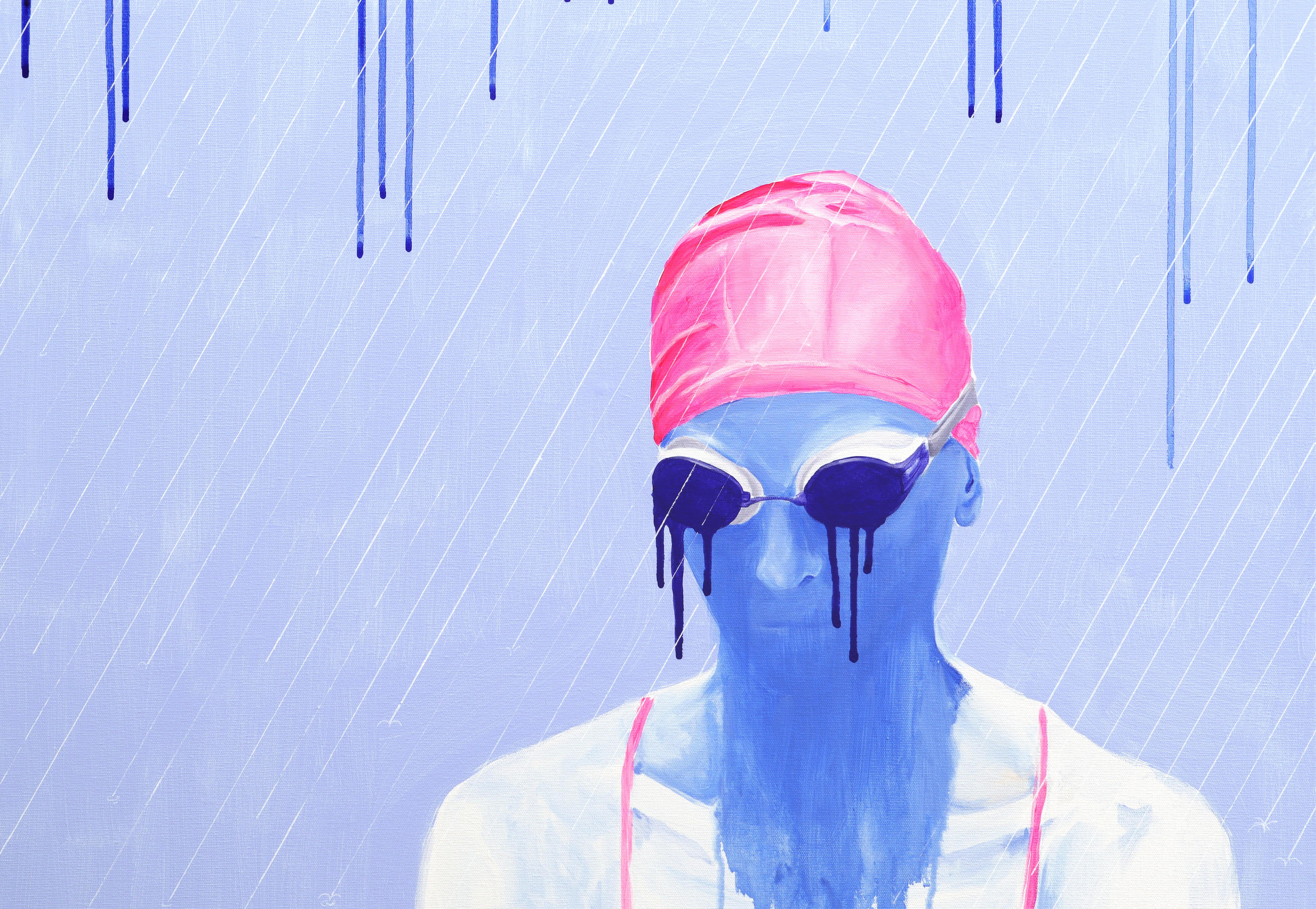 Dystopian rain - figurative painting, landscape painting - Painting by Ana Patitu