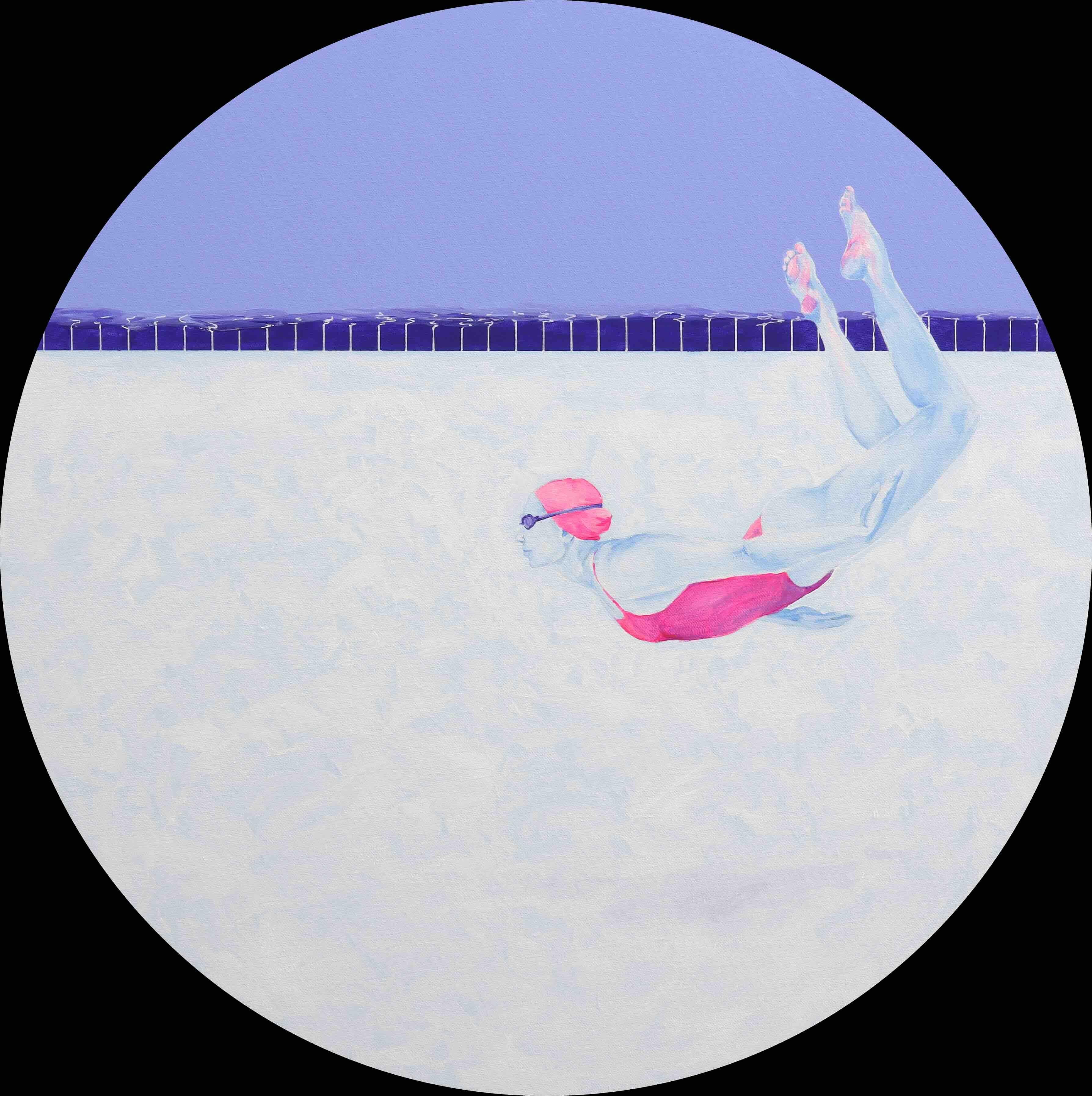 Fish bowl - figurative painting, landscape painting - Purple Figurative Painting by Ana Patitu