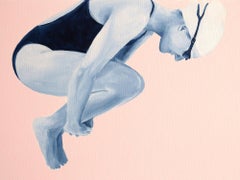 Floating in pink I - figurative painting, landscape painting