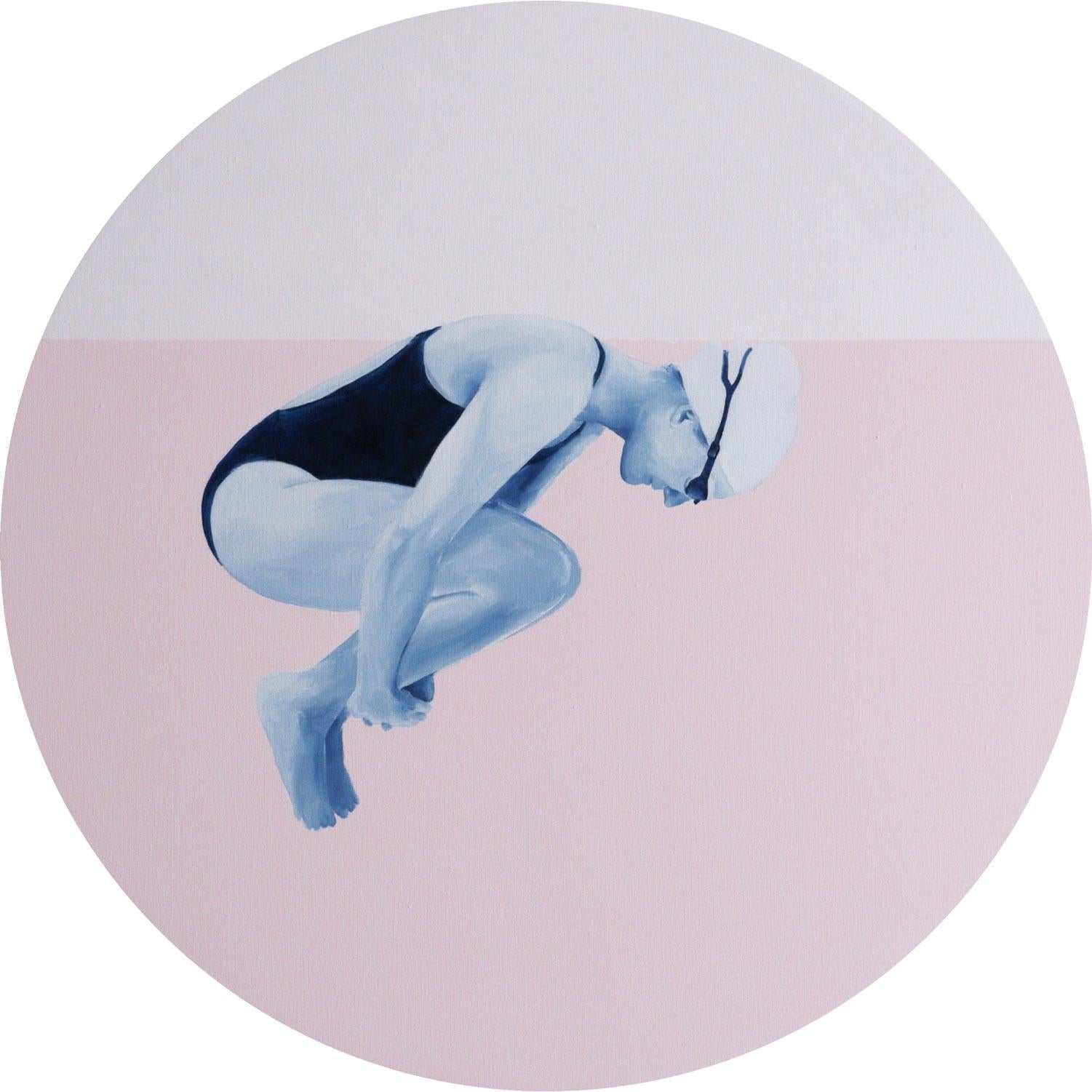 Ana Patitu Figurative Painting - Floating in pink I - figurative painting, landscape painting