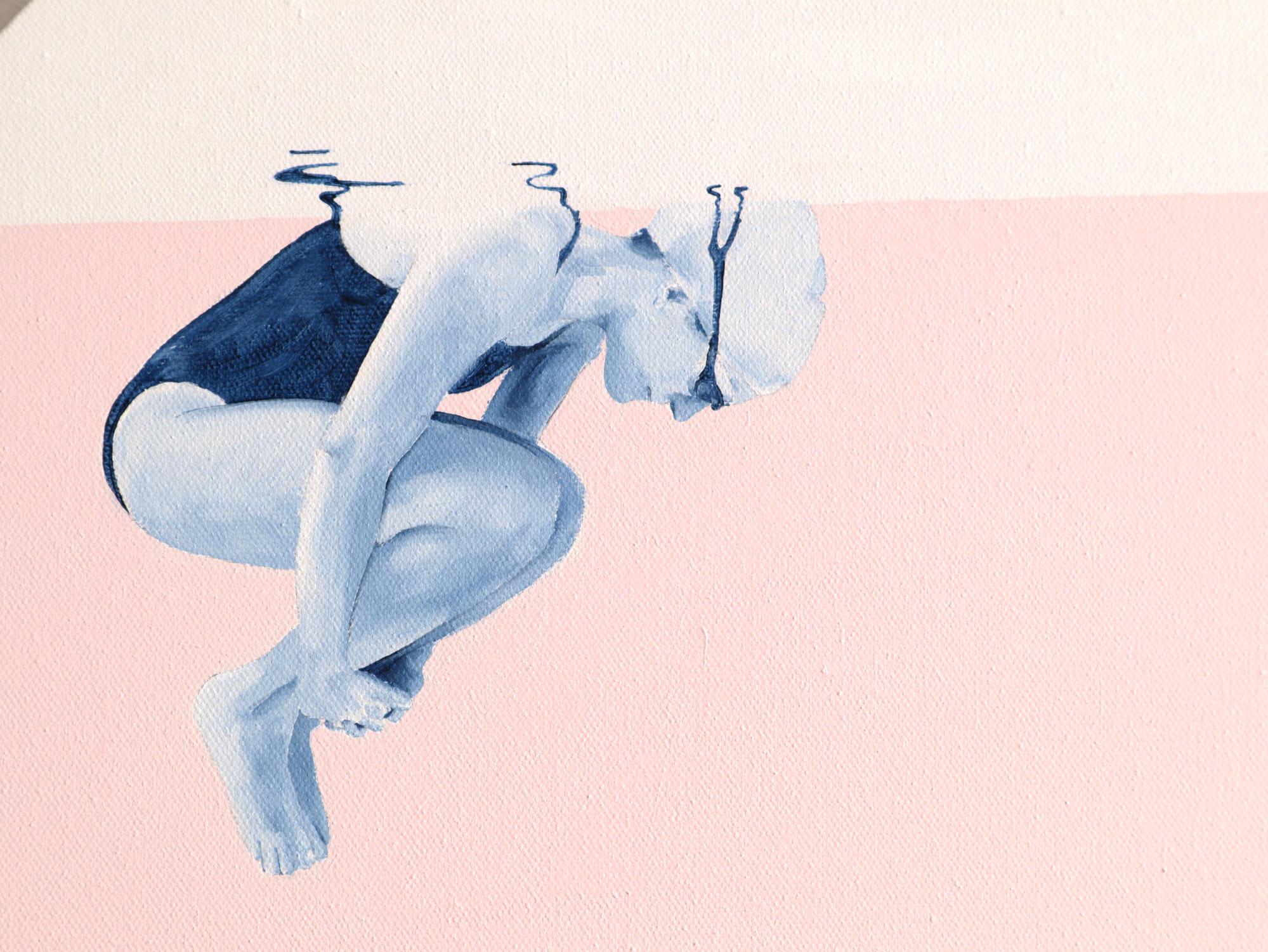 Floating in pink II - peinture figurative, peinture de paysage - Painting de Ana Patitu
