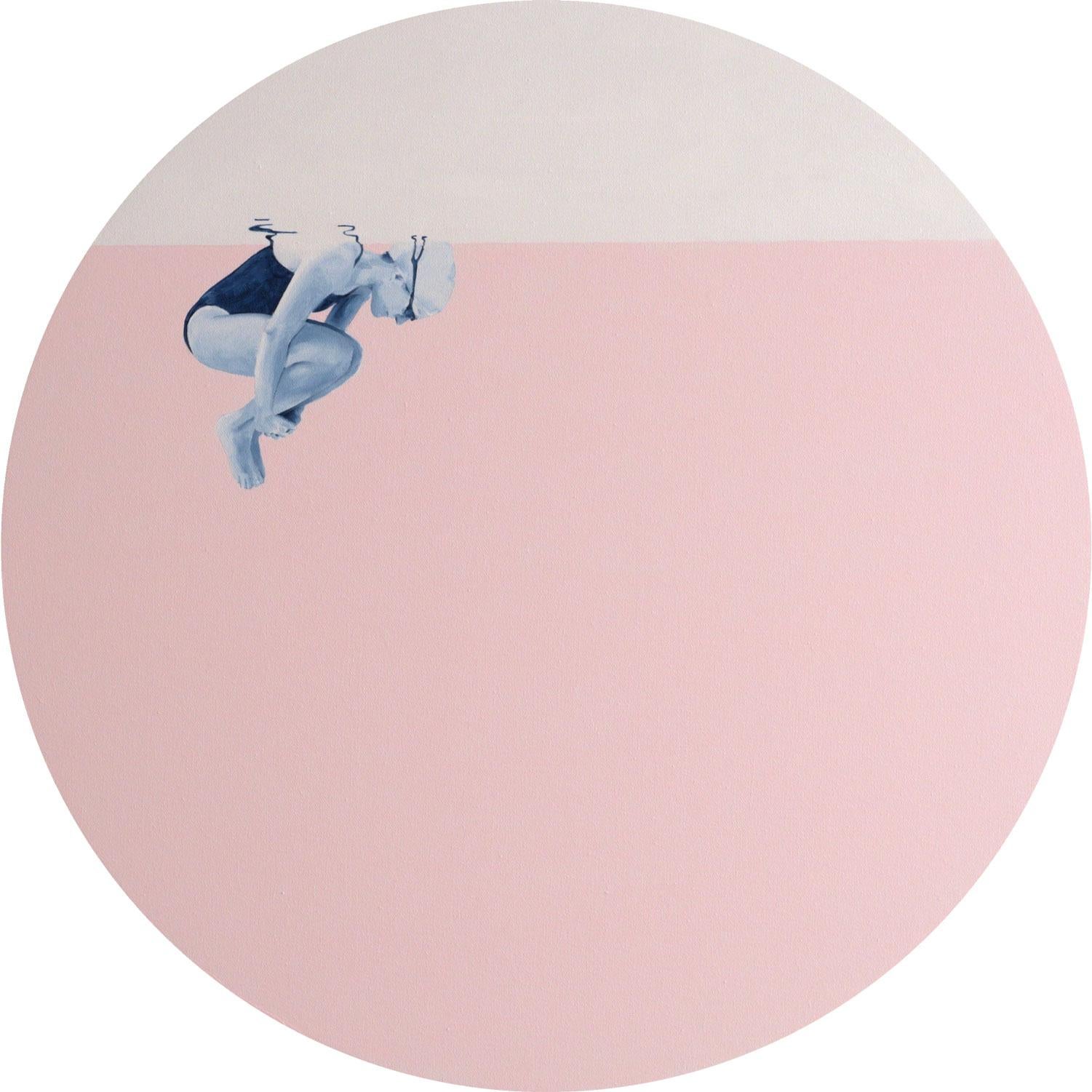 Floating in pink II - figurative painting, landscape painting - Minimalist Painting by Ana Patitu