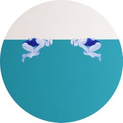 Floating in turquoise - peinture figurative, peinture de paysage