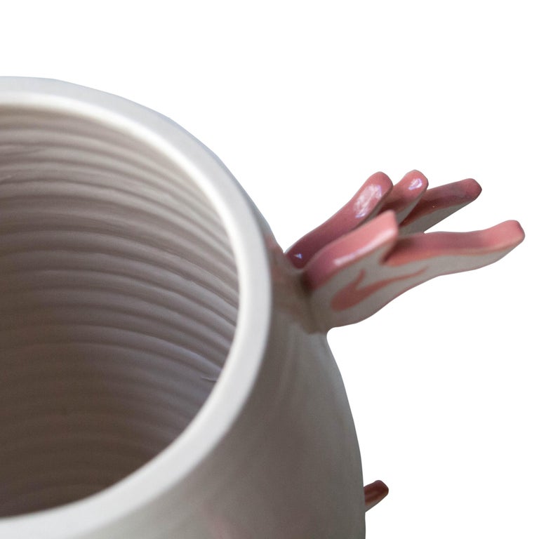 Post-Modern Ana Rod Pop Handmade White Pink Flamed Ceramic Vase, Spain, 2019 For Sale