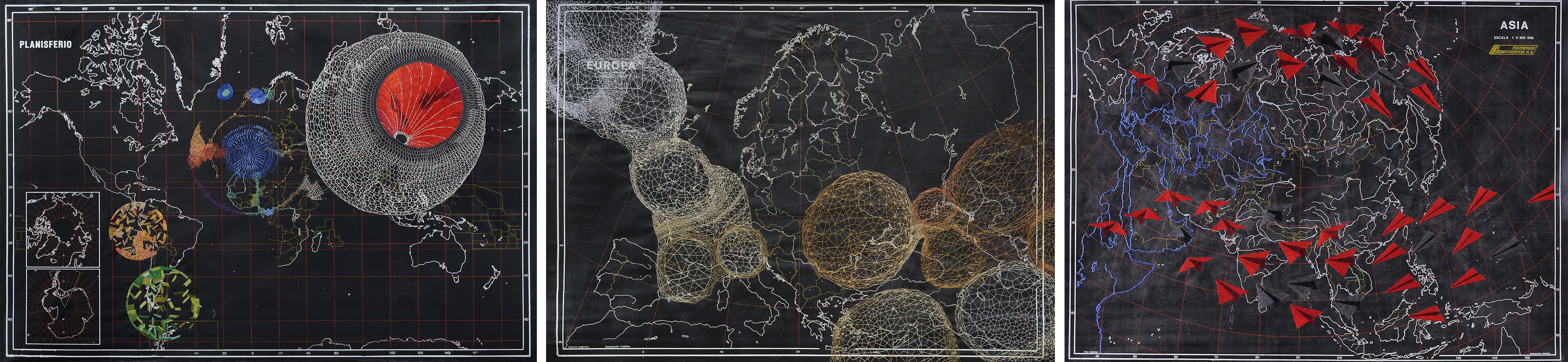 Planisferio, Trittico Europa e Asia, 2013. Dalla serie Cartographies - Art di Ana Seggiaro