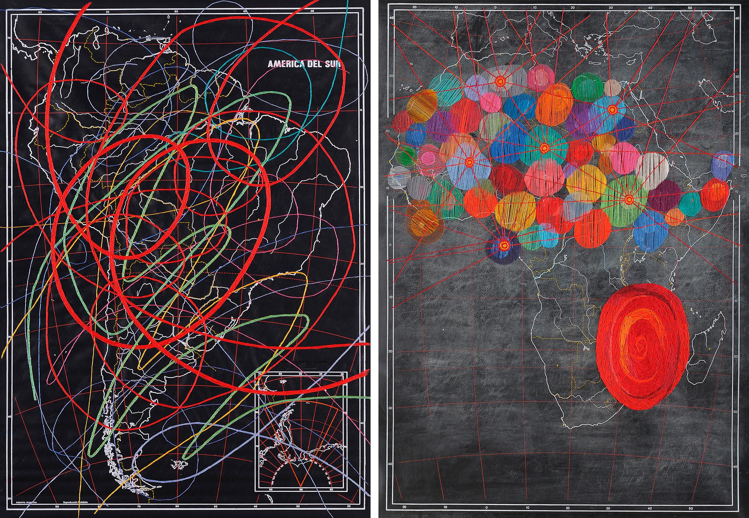 America del Sur et Afrique, Diptyque. De la série Cartographies - Art de Ana Seggiaro