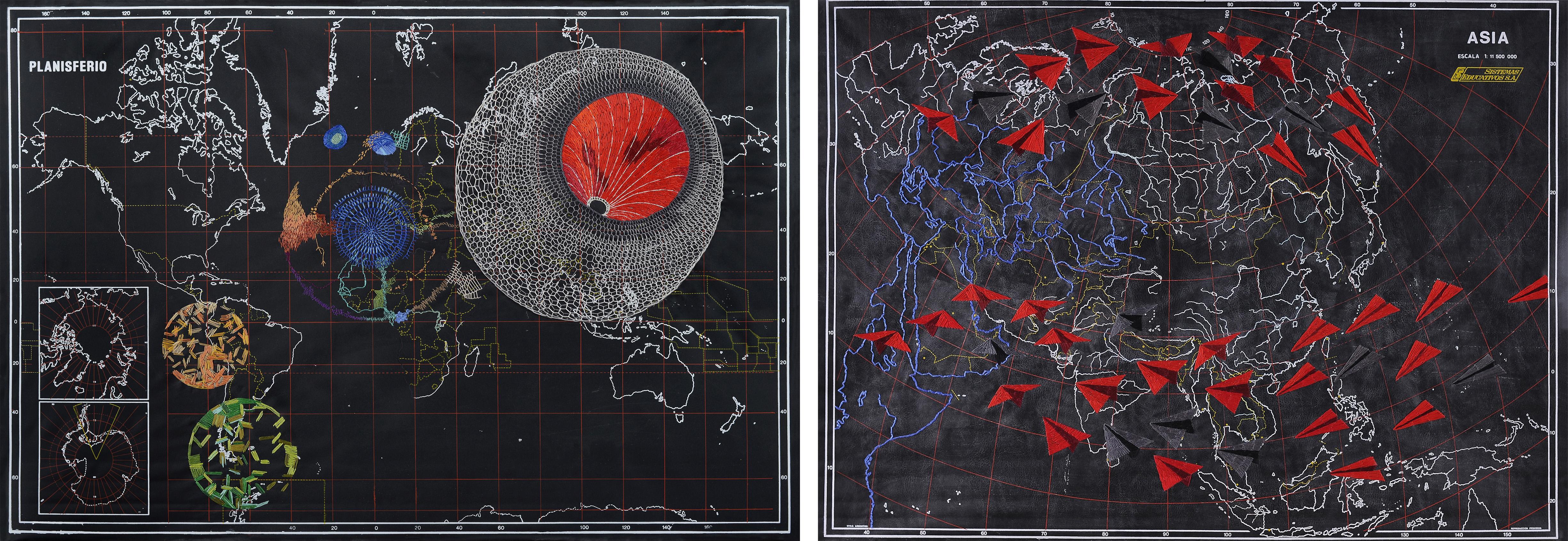 Dittico Planisferio e Asia. Dalla serie Cartographies - Art di Ana Seggiaro