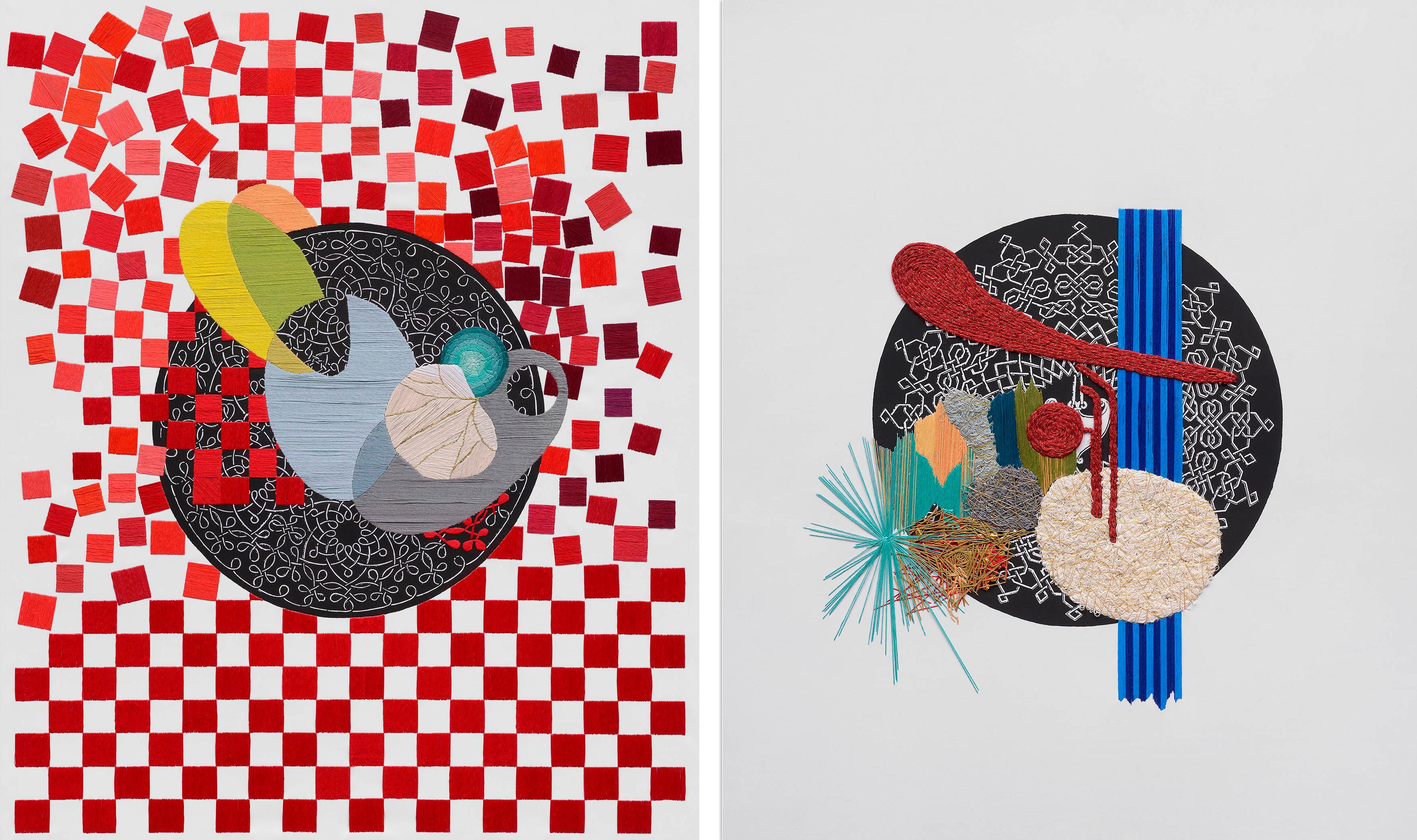 Untitled III & II Diptych, Hand Embroidery on printed cloth - Art by Ana Seggiaro