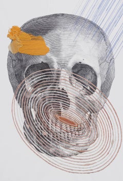 Ohne Titel, Handstickerei auf bedrucktem Stoff. Von der Anatomie-Serie 