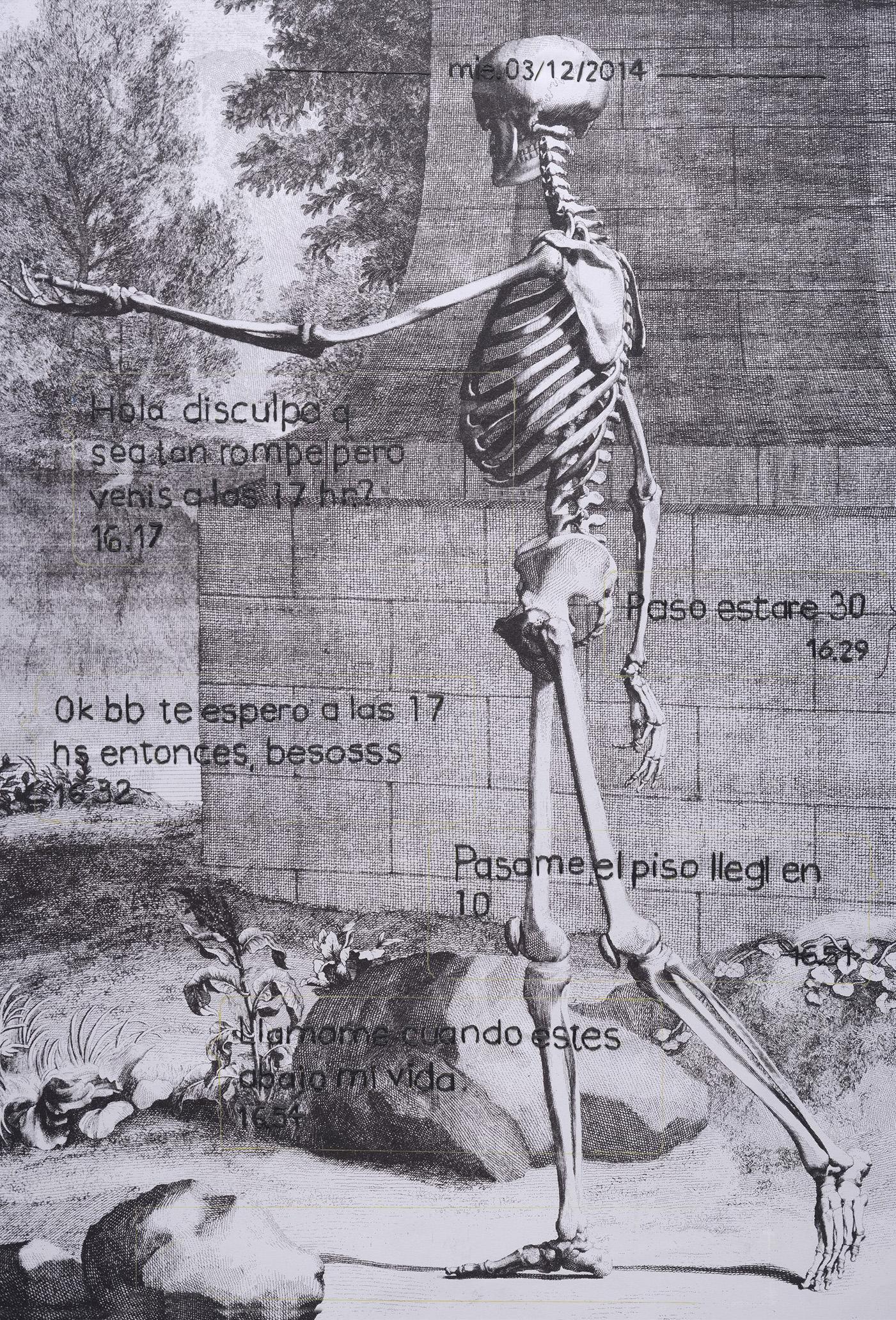 Ohne Titel, Handstickerei auf bedrucktem Stoff. Von der Anatomie-Serie – Art von Ana Seggiaro