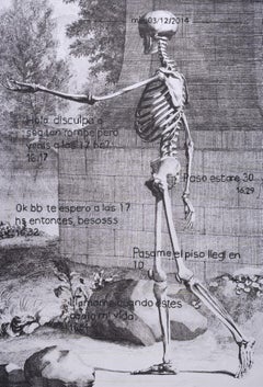 Ohne Titel, Handstickerei auf bedrucktem Stoff. Von der Anatomie-Serie