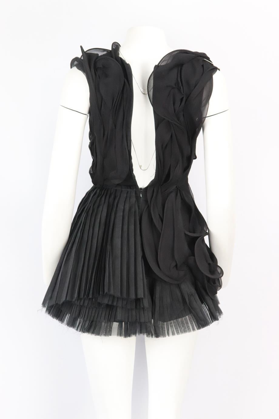 Black Ana Sekularac Ruffled Silk Mini Dress Uk 8