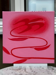 Pittura astratta floreale contemporanea su tela: gigli rosa e rossi