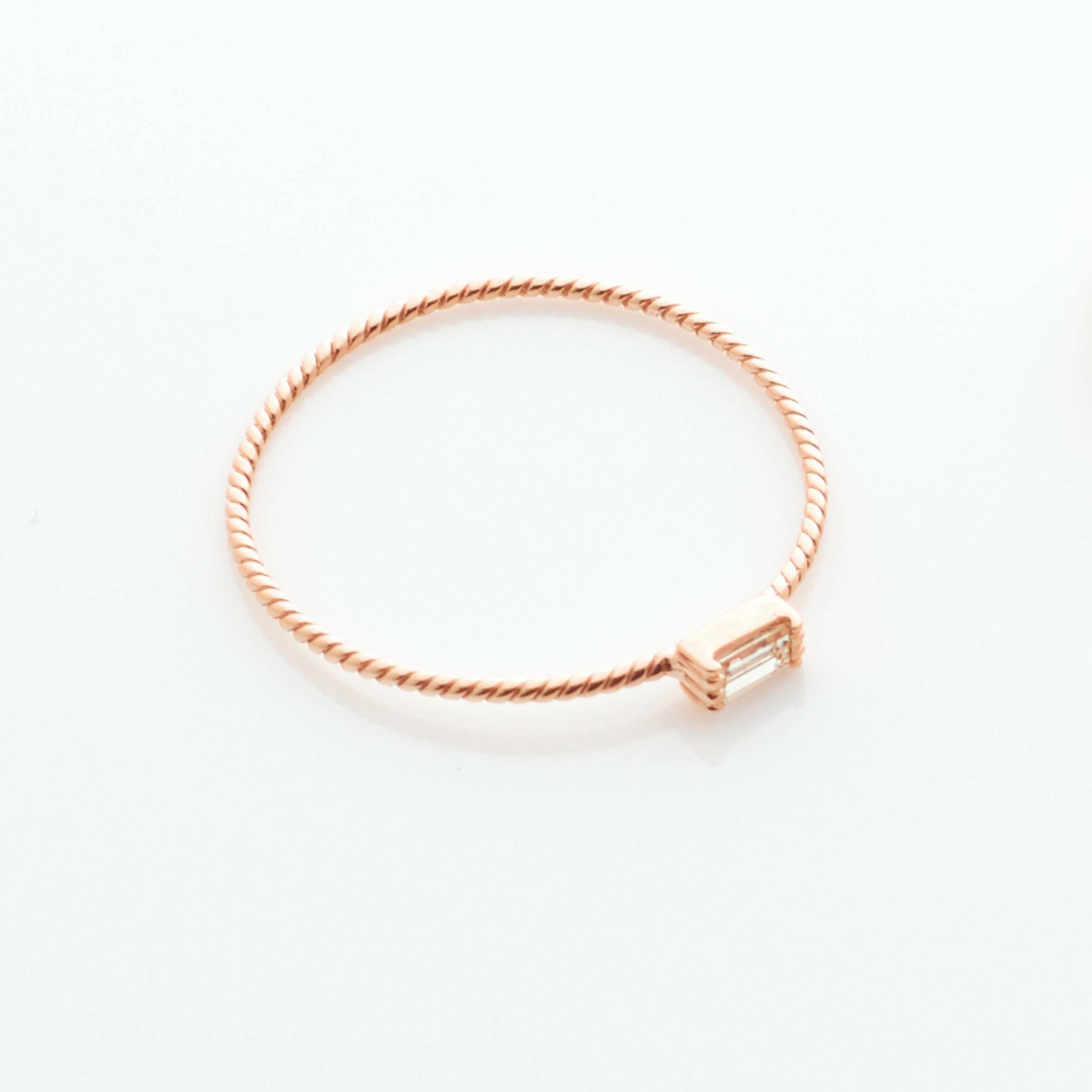 Contemporary Anabela Chan Fine Sustainable Jewelry Rose Gold Petite Diamond Baguette Ring For Sale