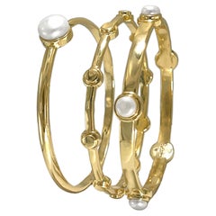 Anacaona Set of 3 Bangles  w/Pearl Accent in 14k Gold Plated Brass