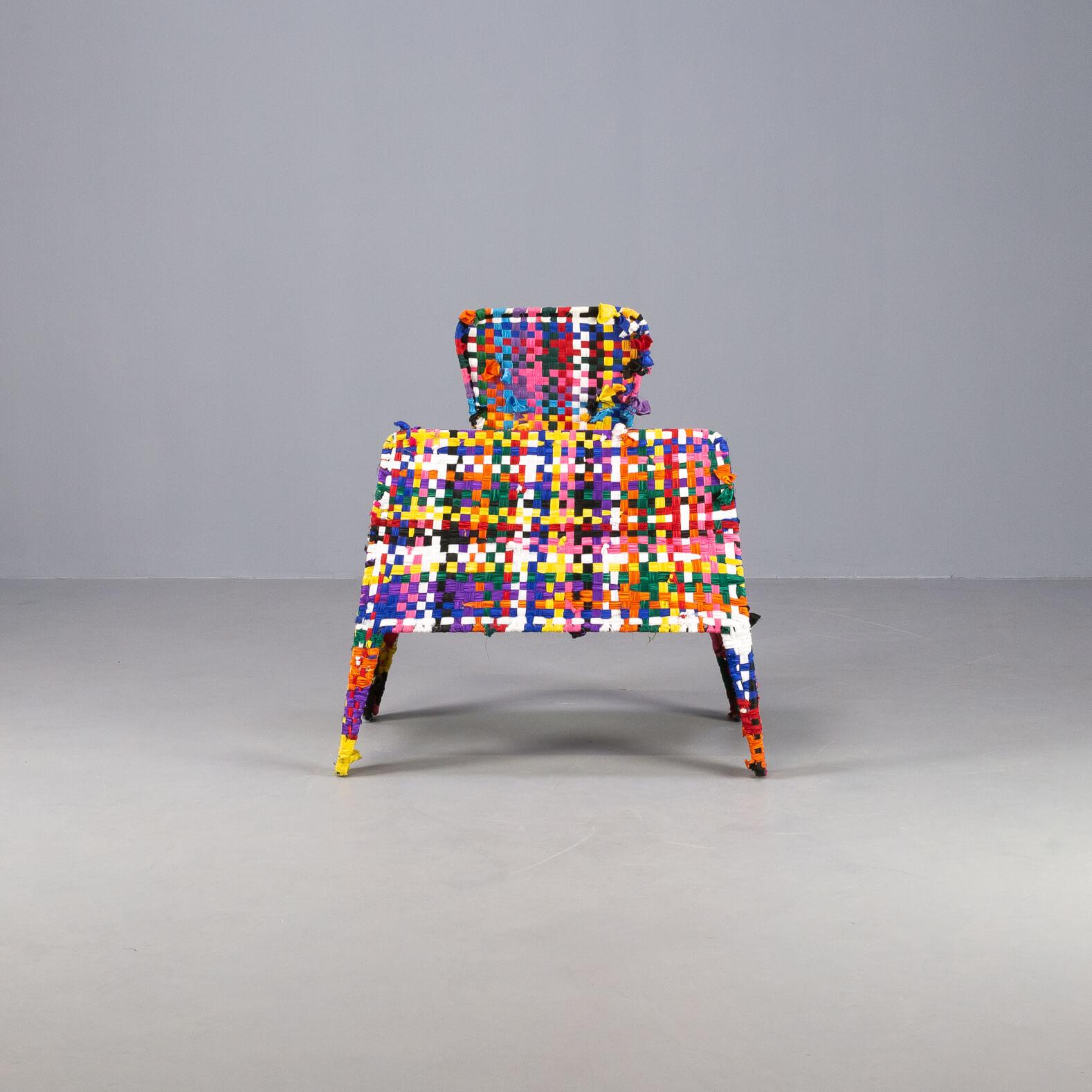 Contemporary Anacleto Spazzapan Handmade Metal and ‘Multicolor’ Fabric Armchair For Sale
