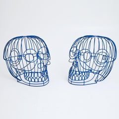 Anacleto Spazzapan, Pair of Blue Metal Skull Stools, Italy, 21st Century