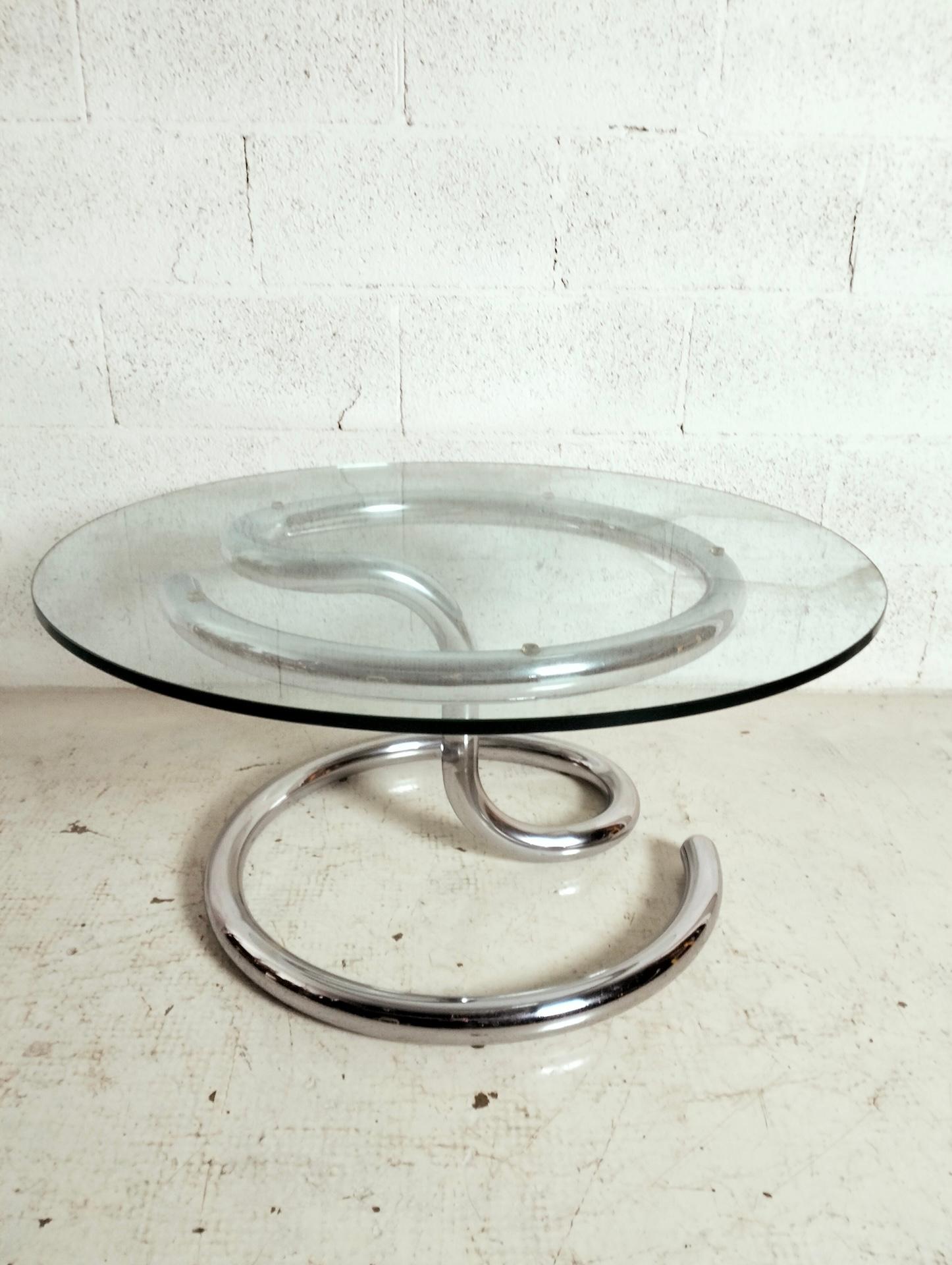 Table basse en verre et acier chromé Anaconda par Paul Tuttle pour Steele 70s Bon état - En vente à Padova, IT