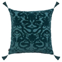 ANACONDA Large Tassel Cut-Velvet Cushion - Petrol