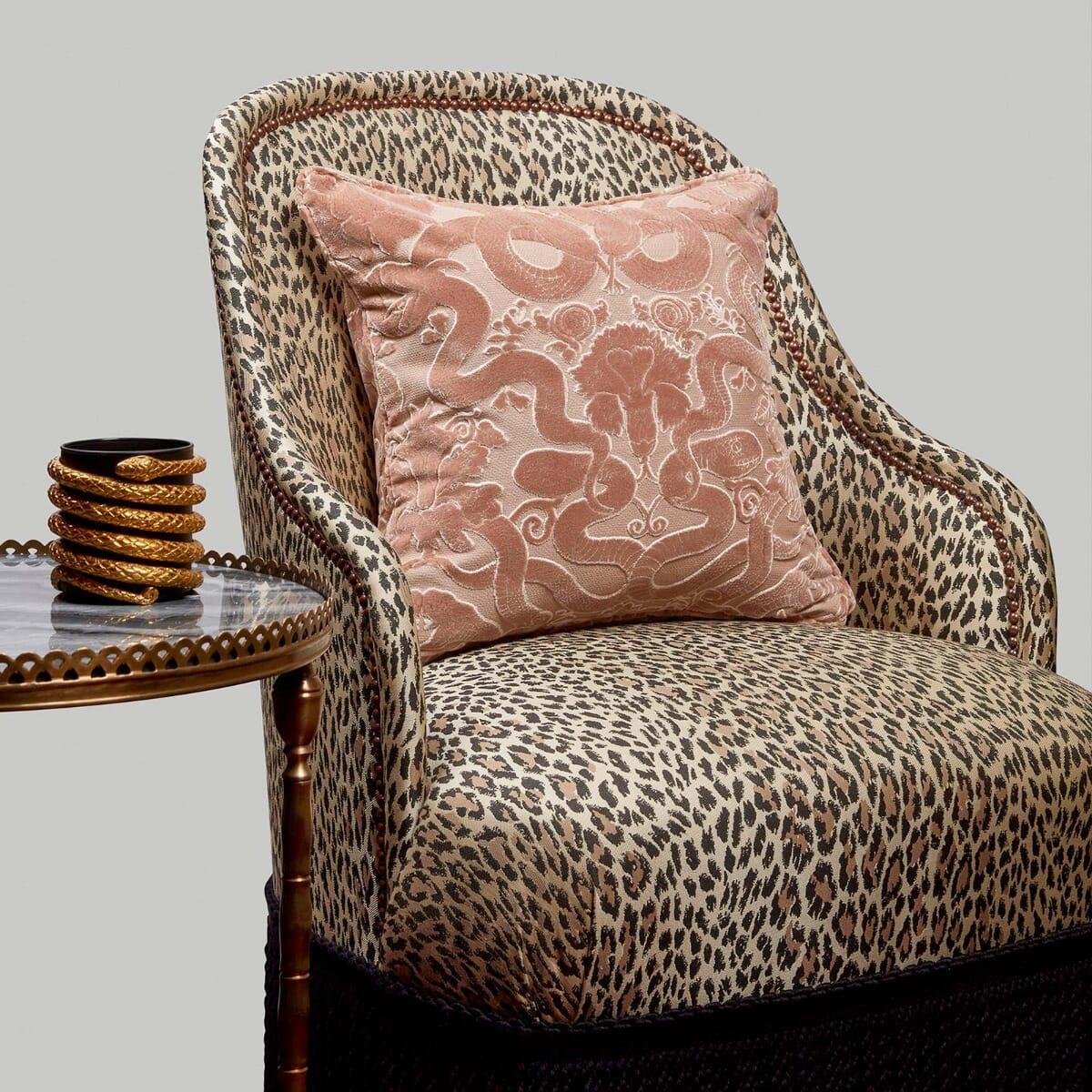 British ANACONDA Medium Cut-Velvet Cushion - Dusky Pink For Sale