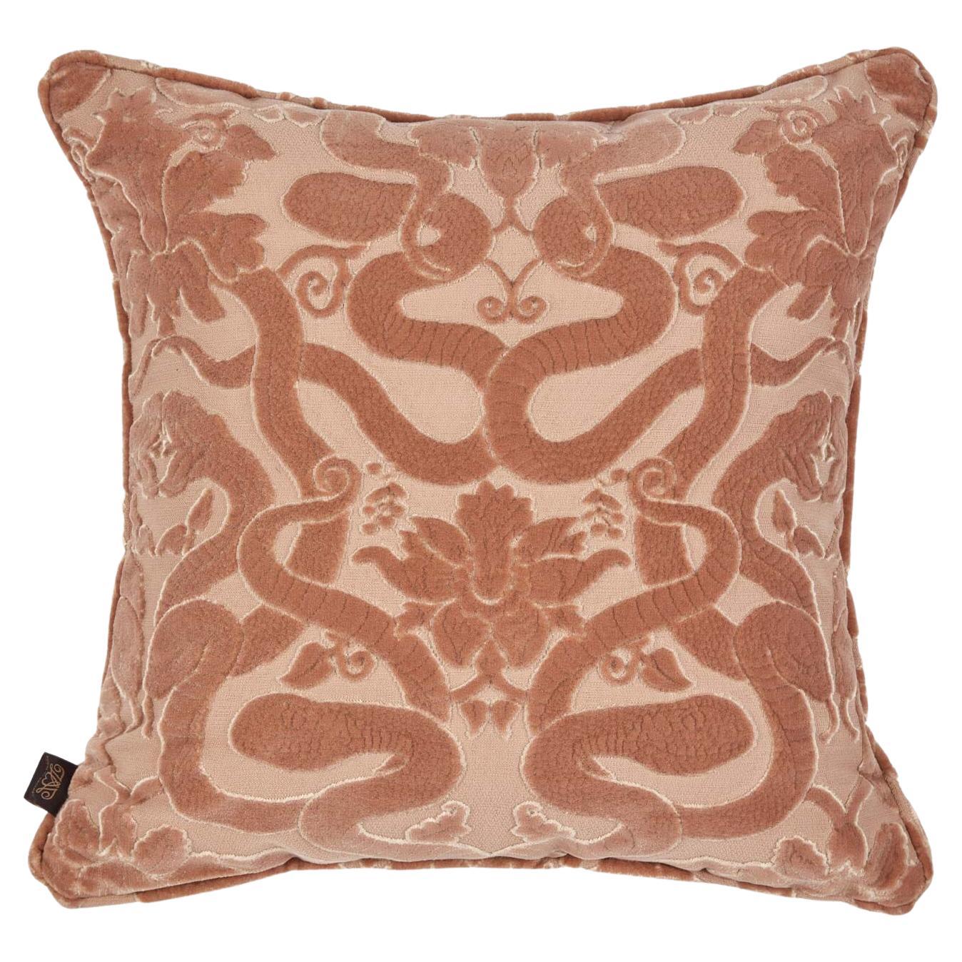 Coussin ANACONDA en velours coupé de taille moyenne - Rose poussiéreux en vente