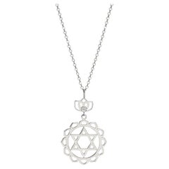 Anahata Heart Yoga Chakra Necklace with Lotus Flower & Diamond 14Kt White Gold