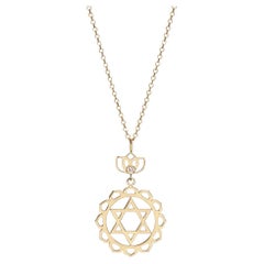 Anahata Heart Yoga Chakra Necklace with Lotus Flower & Round Diamond 14Kt Gold