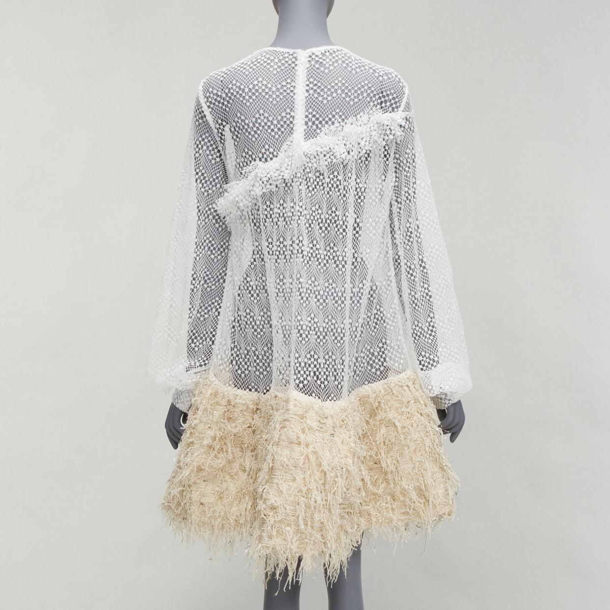 ANAIS JOURDEN 2018 Runway white net beige fringe skirt dress FR38 M For Sale 1