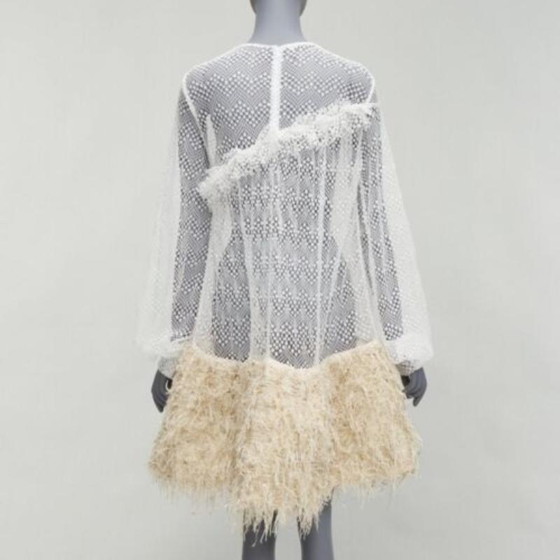 ANAIS JOURDEN 2018 Runway robe jupe à franges en filet blanc beige FR38 M Pour femmes en vente