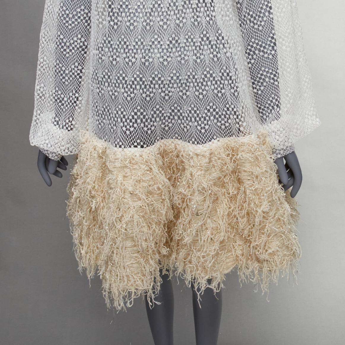 ANAIS JOURDEN 2018 Runway white net beige fringe skirt dress FR38 M For Sale 3