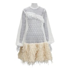 ANAIS JOURDEN 2018 Runway white net beige fringe skirt dress FR38 M